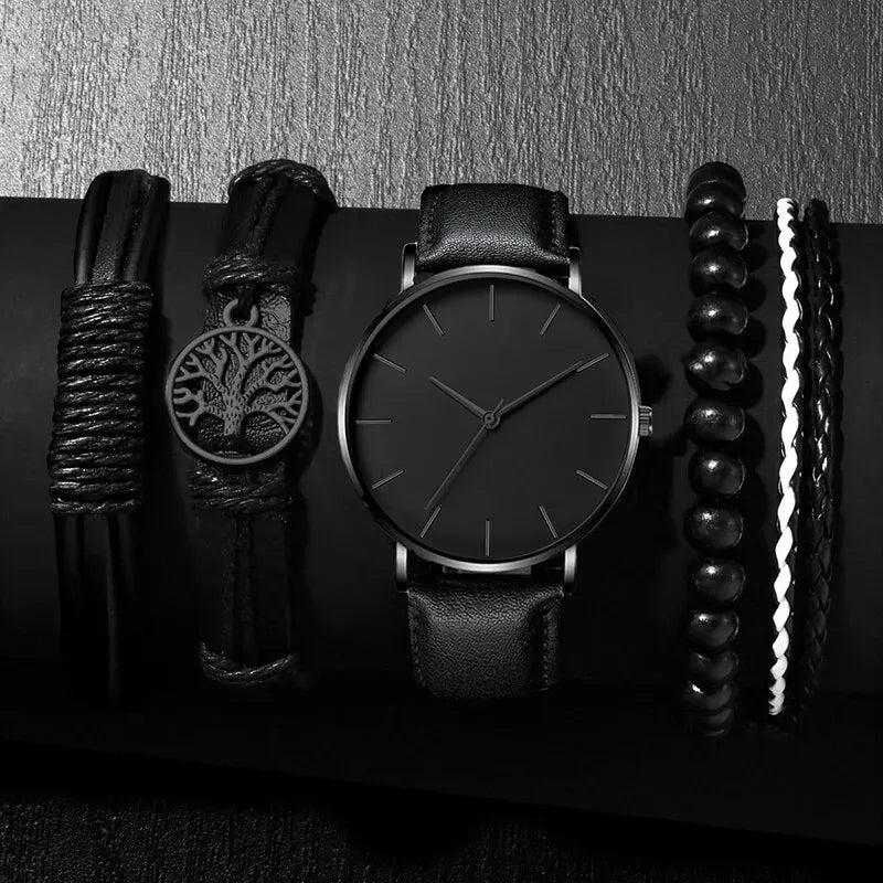 KIT MASCULINO RELOGIO - 5 PEÇAS EM COURO